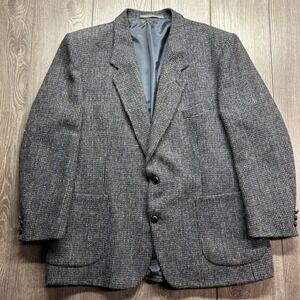 Harris Tweed Mens Grey Blue Wool Blazer Sport Coat Jacket Sears 46 Regular